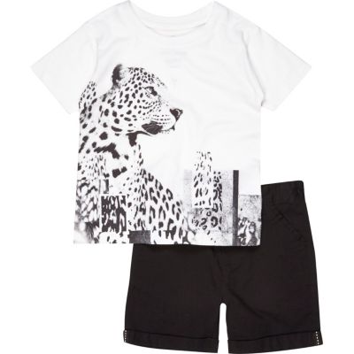 Mini boys white t-shirt and shorts outfit